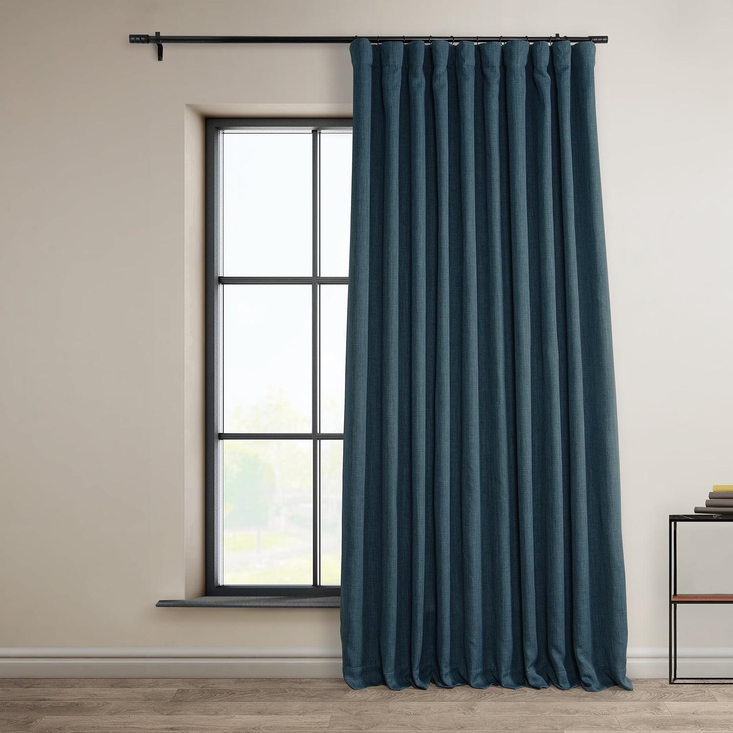 HPD Half Price Drapes Story Blue Extra Wide Faux Linen Room Darkening Curtains for Bedroom & Living Room Curtains (1 Panel), Window Curtains 120 inches long, Rod Pocket curtains & drapes, 100W X 120L