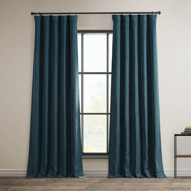 HPD Half Price Drapes Story Blue Faux Linen Room Darkening Curtains for Bedroom & Living Room Curtains (1 Panel), Door & Window Curtains 84 inches long, Rod Pocket curtains & drapes, 50W X 84L