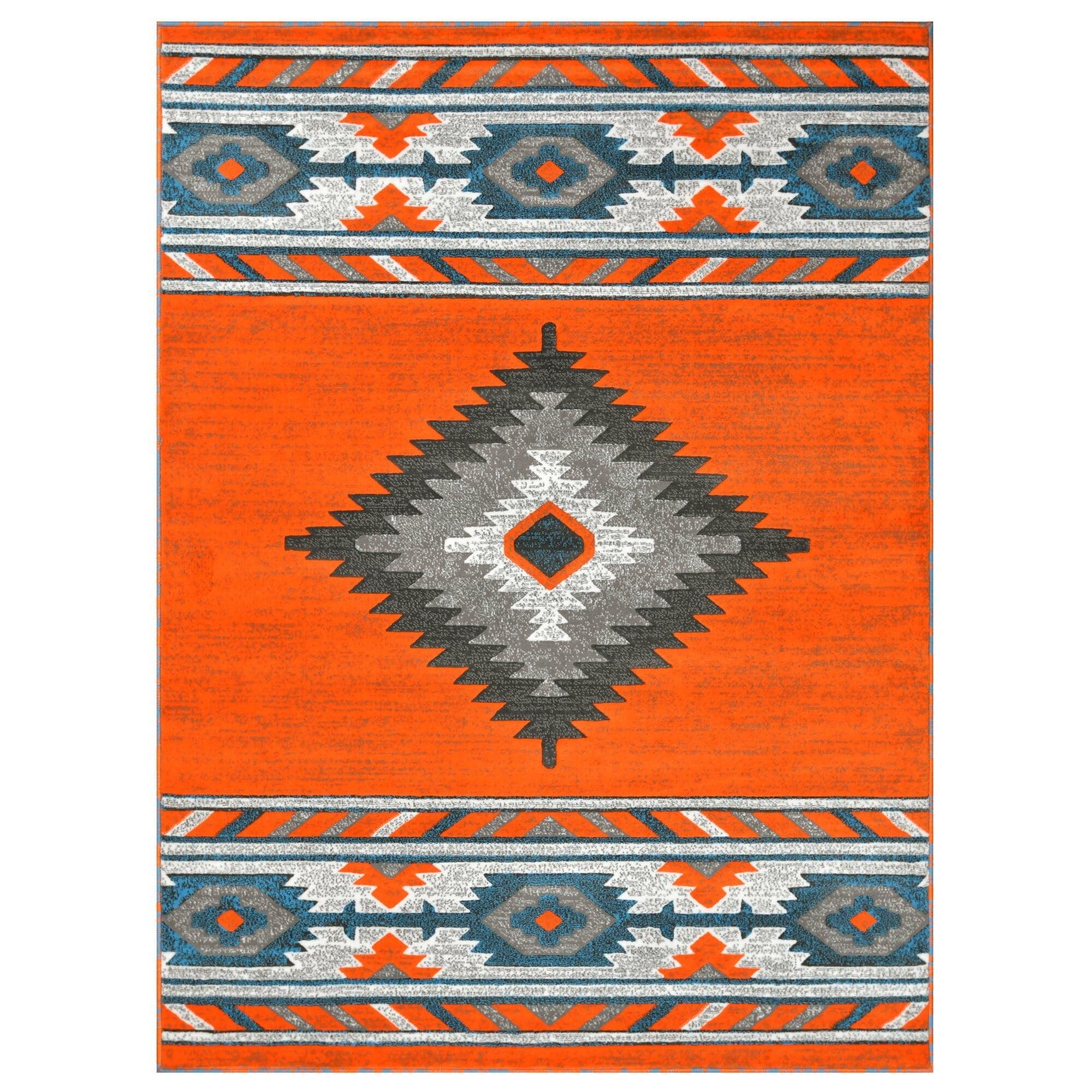 Electric Orange Geometric Southwestern Synthetic Rug 7'8" x 10'