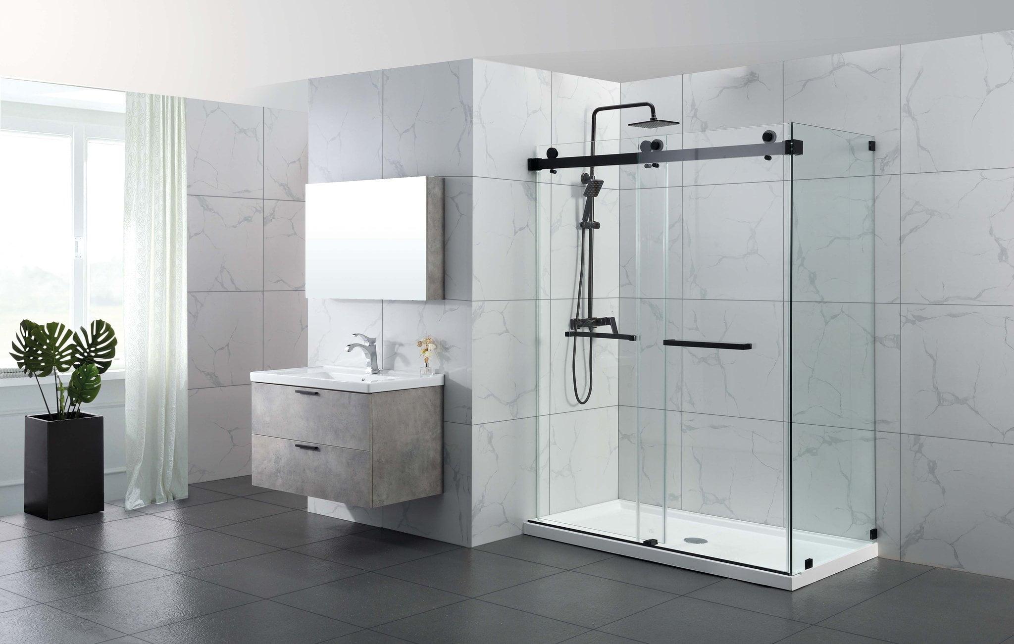 Matte Black Frameless Double Sliding Shower Door 55''-60'' W x 76'' H