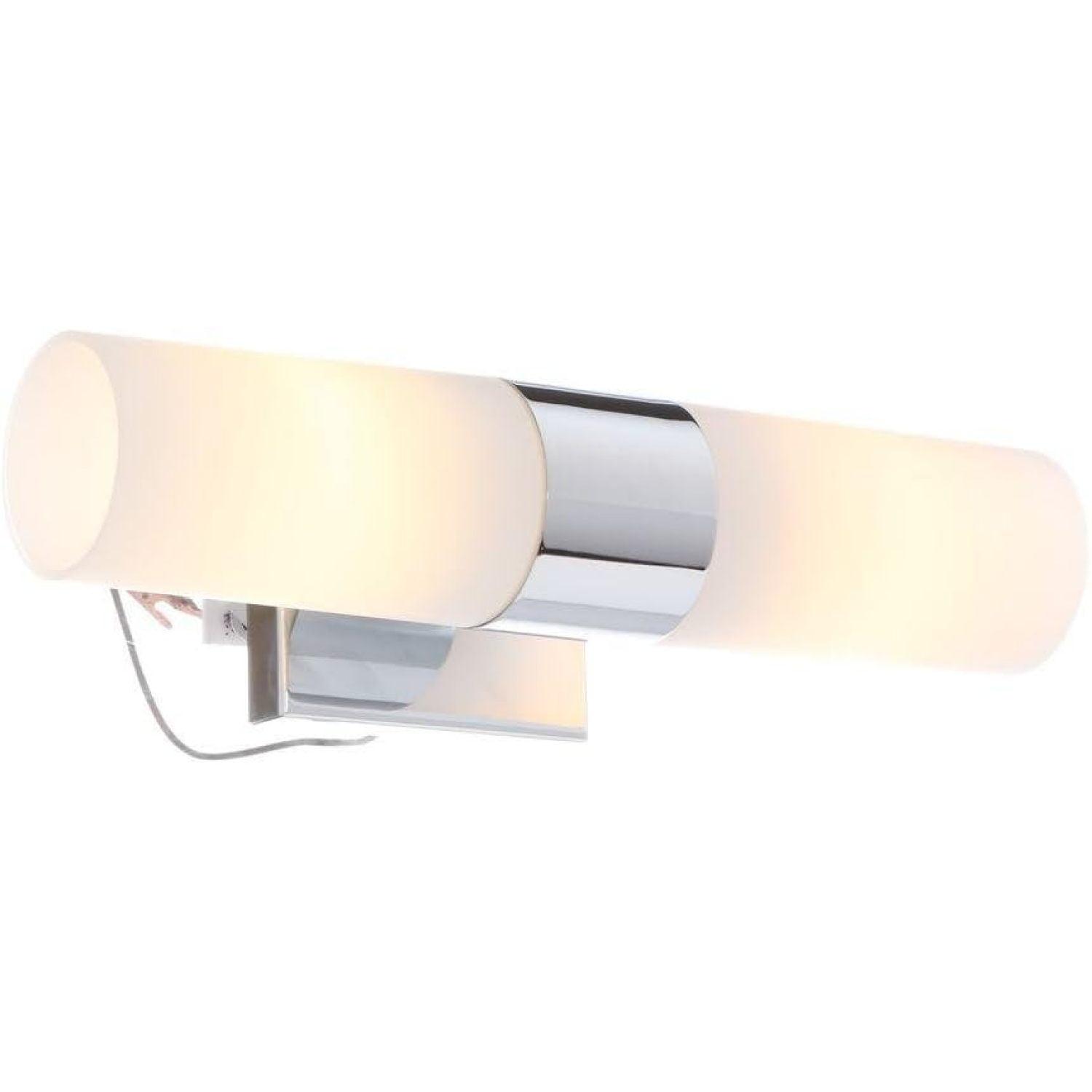 Chrome Cylinder Wall Sconce with Etched Opal Glass, Dimmable