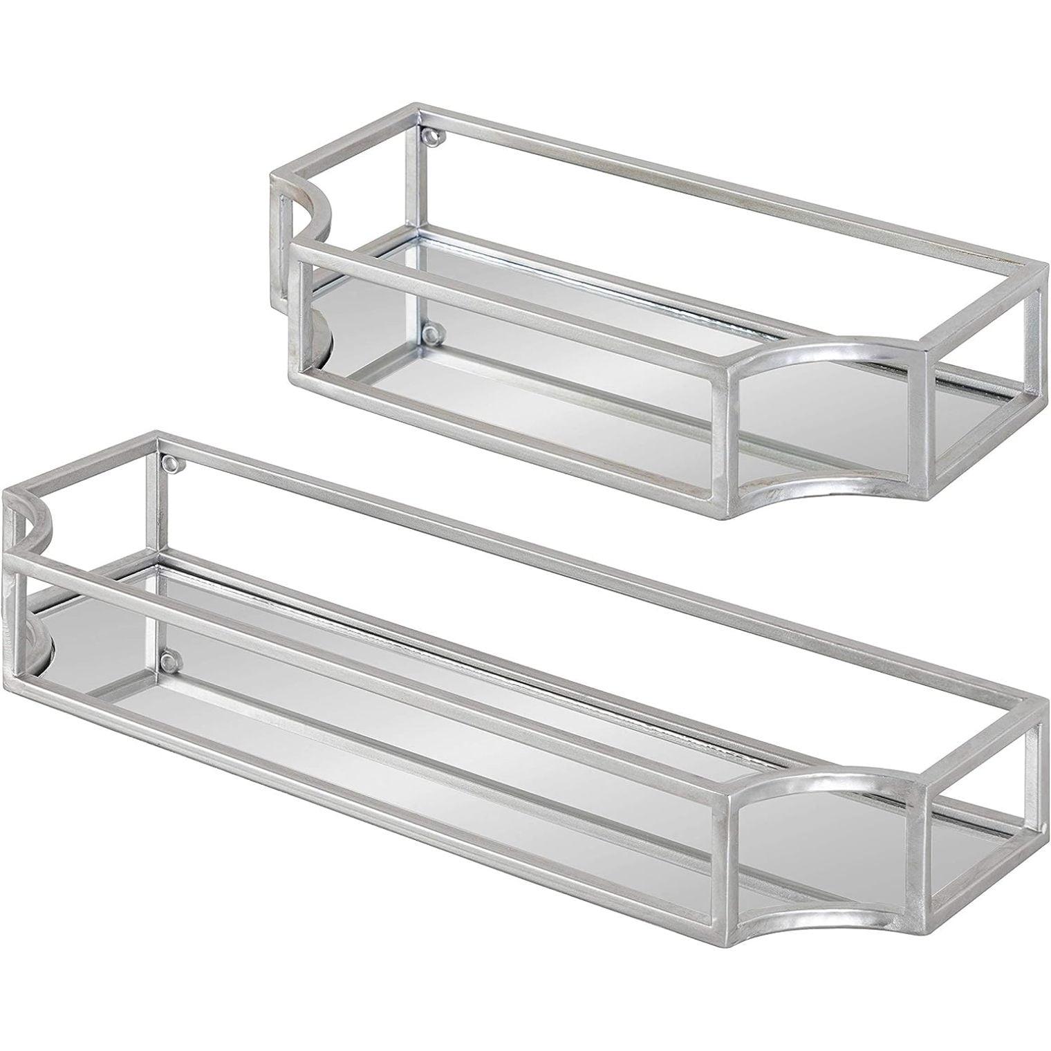 Kate & Laurel All Things Decor 2pc Ciel Metal Wall Shelf Set Silver - Geometric Design, Glass Surface, No Assembly Required