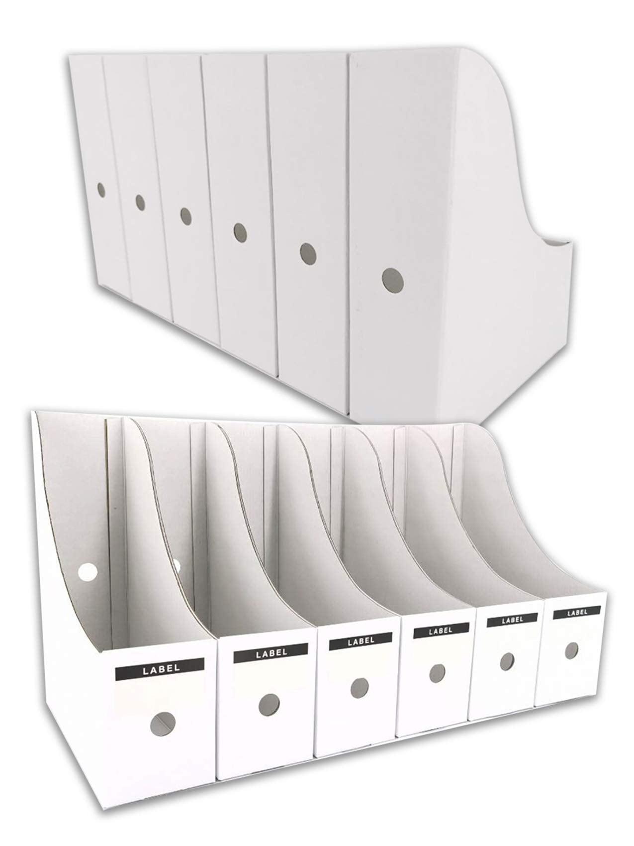 White Corrugated Cardboard Magazine File Holder Set with Labels