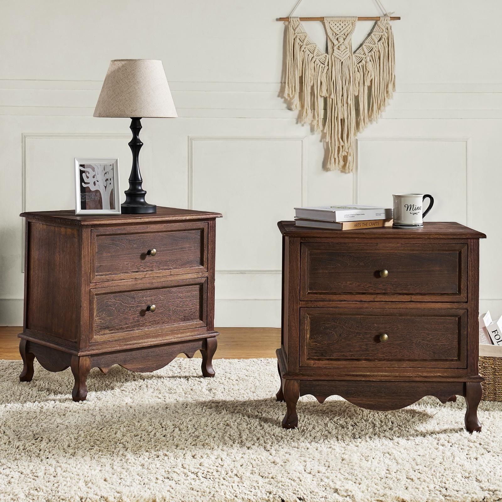 Walnut 24'' Tall 2-Drawer Nightstand Set with Charging Station