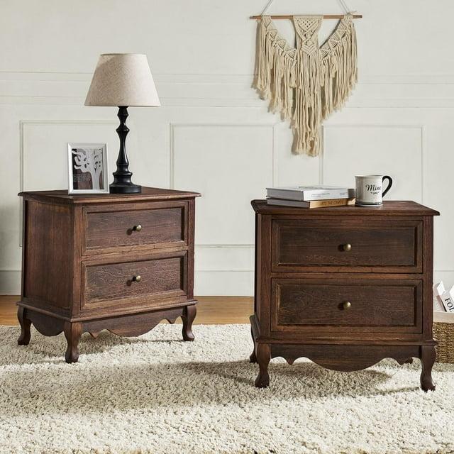 HULALA HOME Pallantium 24'' Tall 2 - Drawer Nightstand with Charging Station Set of 2 by  Walnut