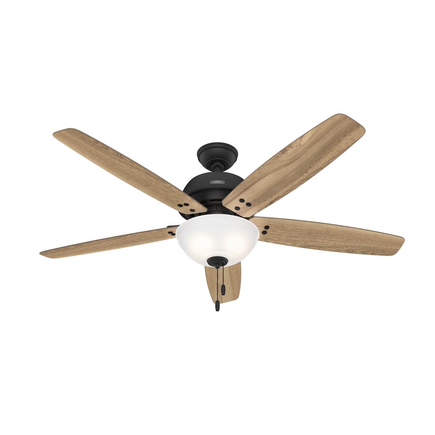 Rustic 60" Matte Black Ceiling Fan with LED Light & WhisperWind Motor