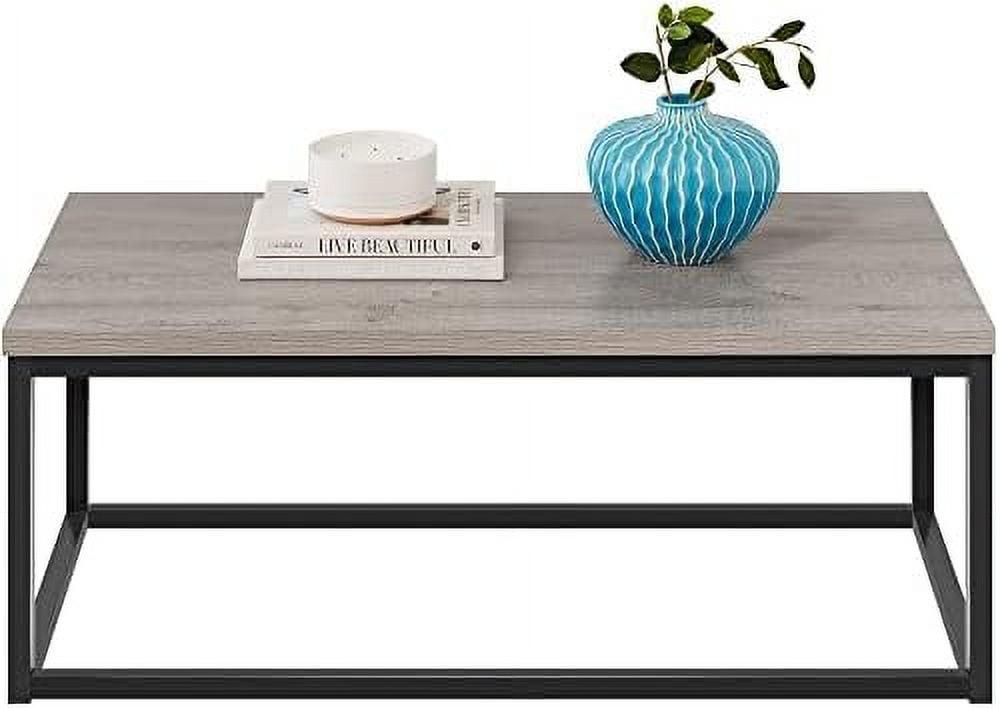 Modern Industrial Rectangular Coffee Table with Wood Grain Top and Metal Frame