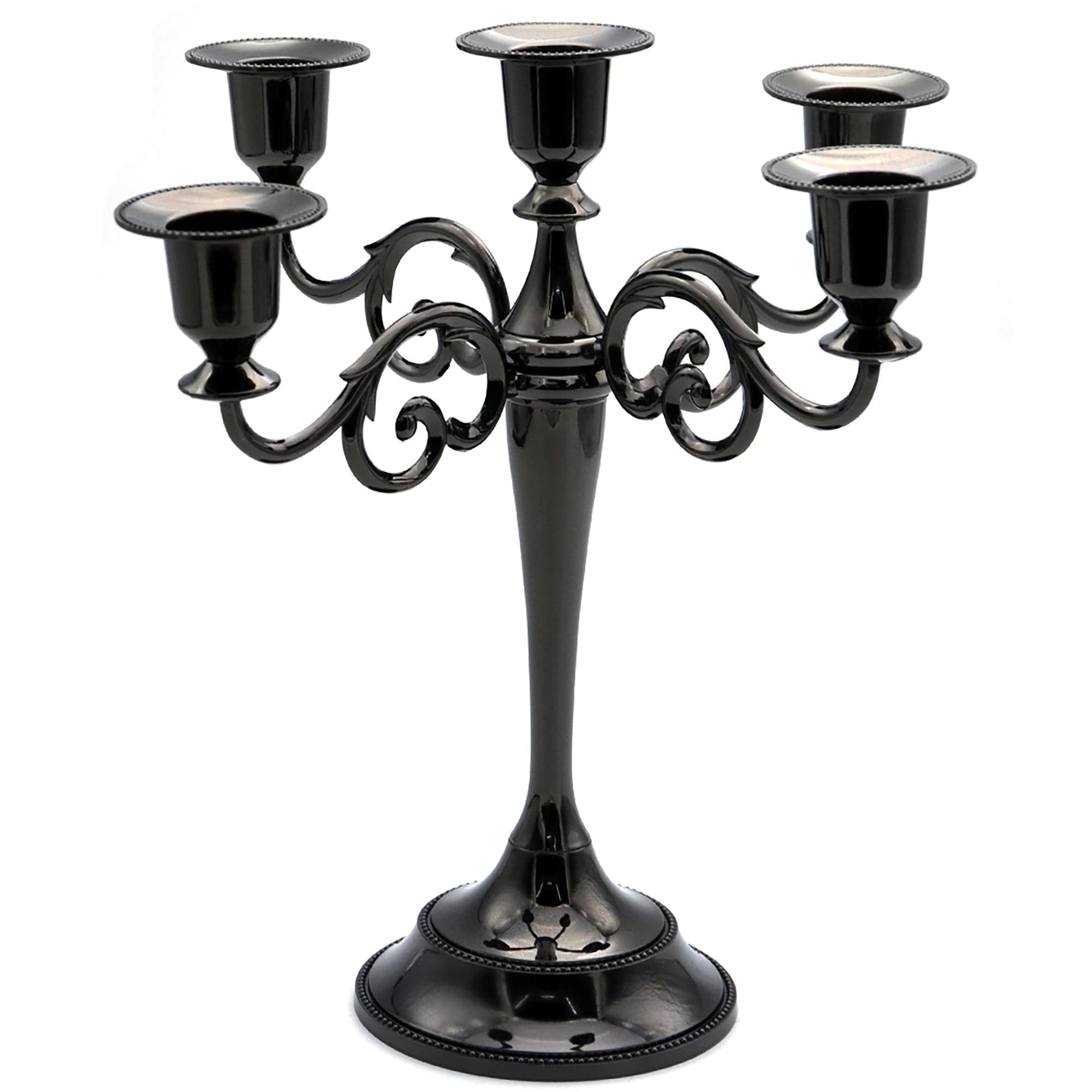 HYEASTR Metal Candelabra 5 Arm Candle Holder for Candlelight Dinner, Retro Candle Stand for Table Decor Centerpiece, Vintage Candlestick for Wedding Halloween Event - Black