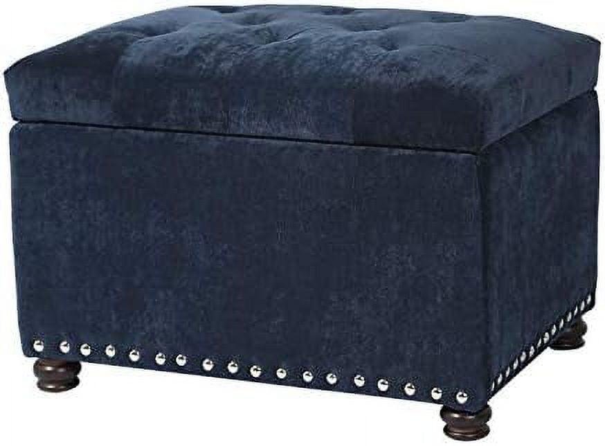 Dark Blue Cotton Upholstered Folding Storage Ottoman Bench