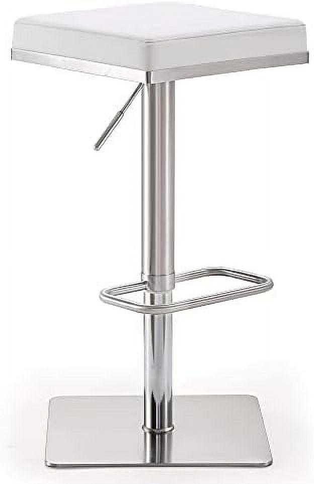 White Adjustable Backless Stainless Steel Bar Stool