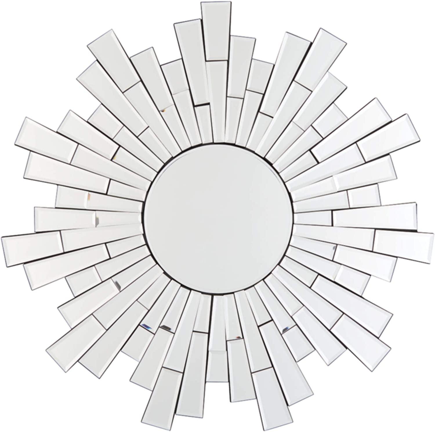 32" Silver Wood Framed Circular Accent Mirror