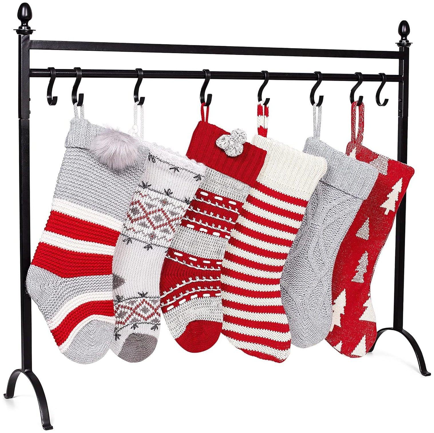 BIRDROCK HOME 8 Hook Christmas Stocking Holder Stand - Black