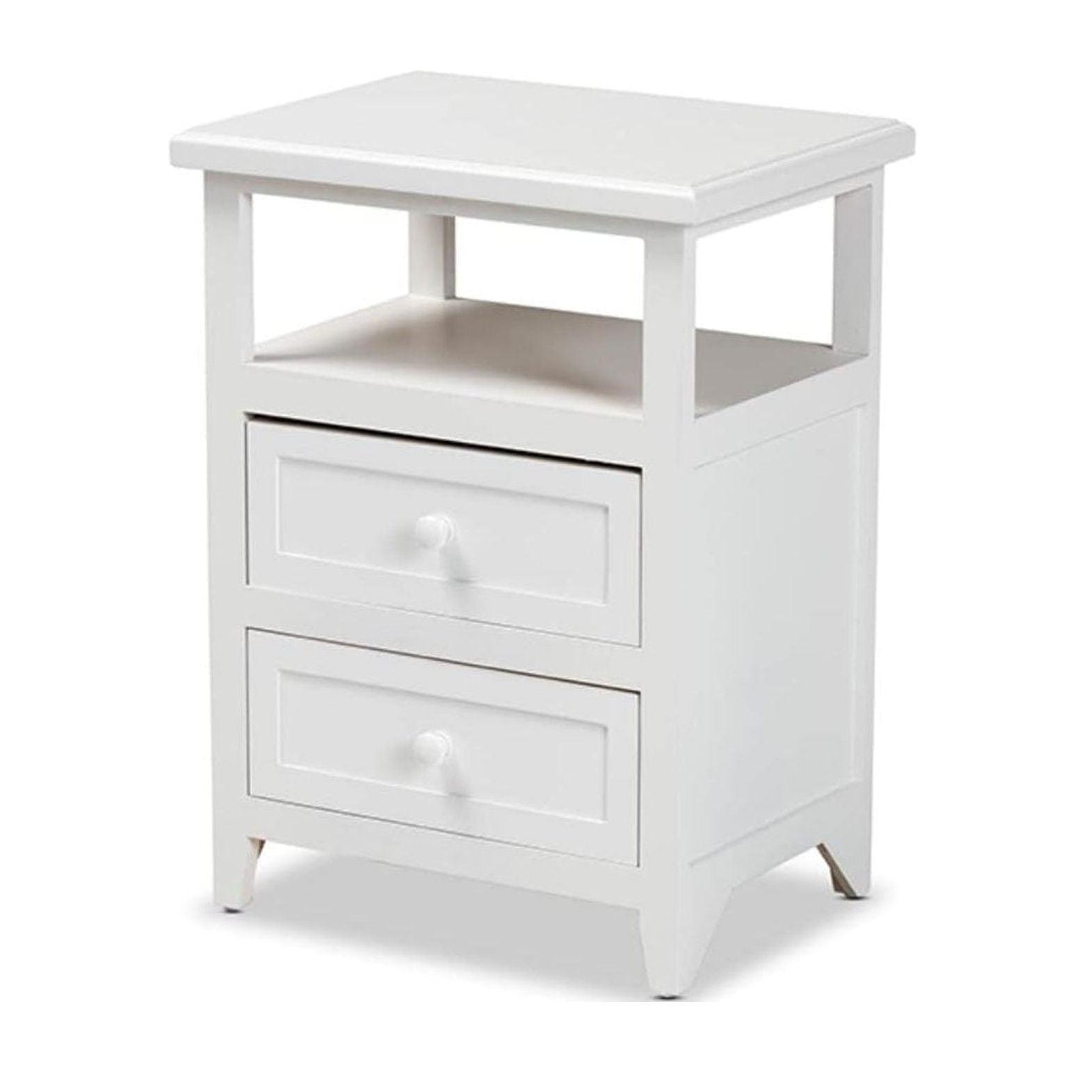 Modern Contemporary White Paulownia Wood 2-Drawer End Table