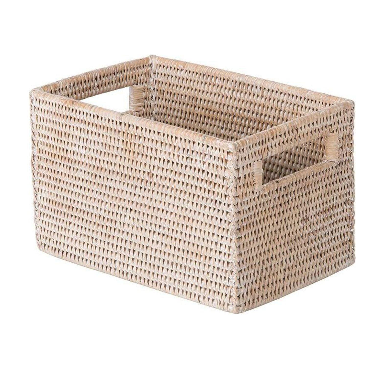 Tyslan La Jolla Rattan Shelf Handles, Small, White-Wash Storage Basket