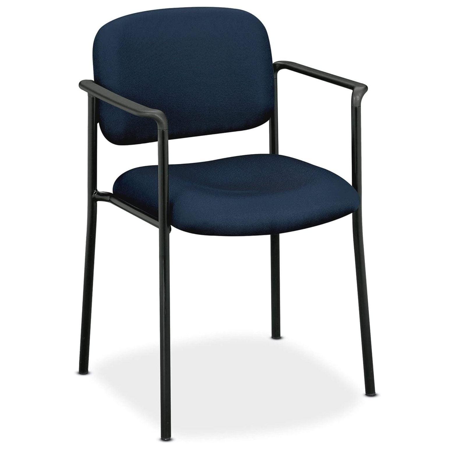 Navy Fabric Mid-Back Stackable Metal Guest Chair with Fixed Arms