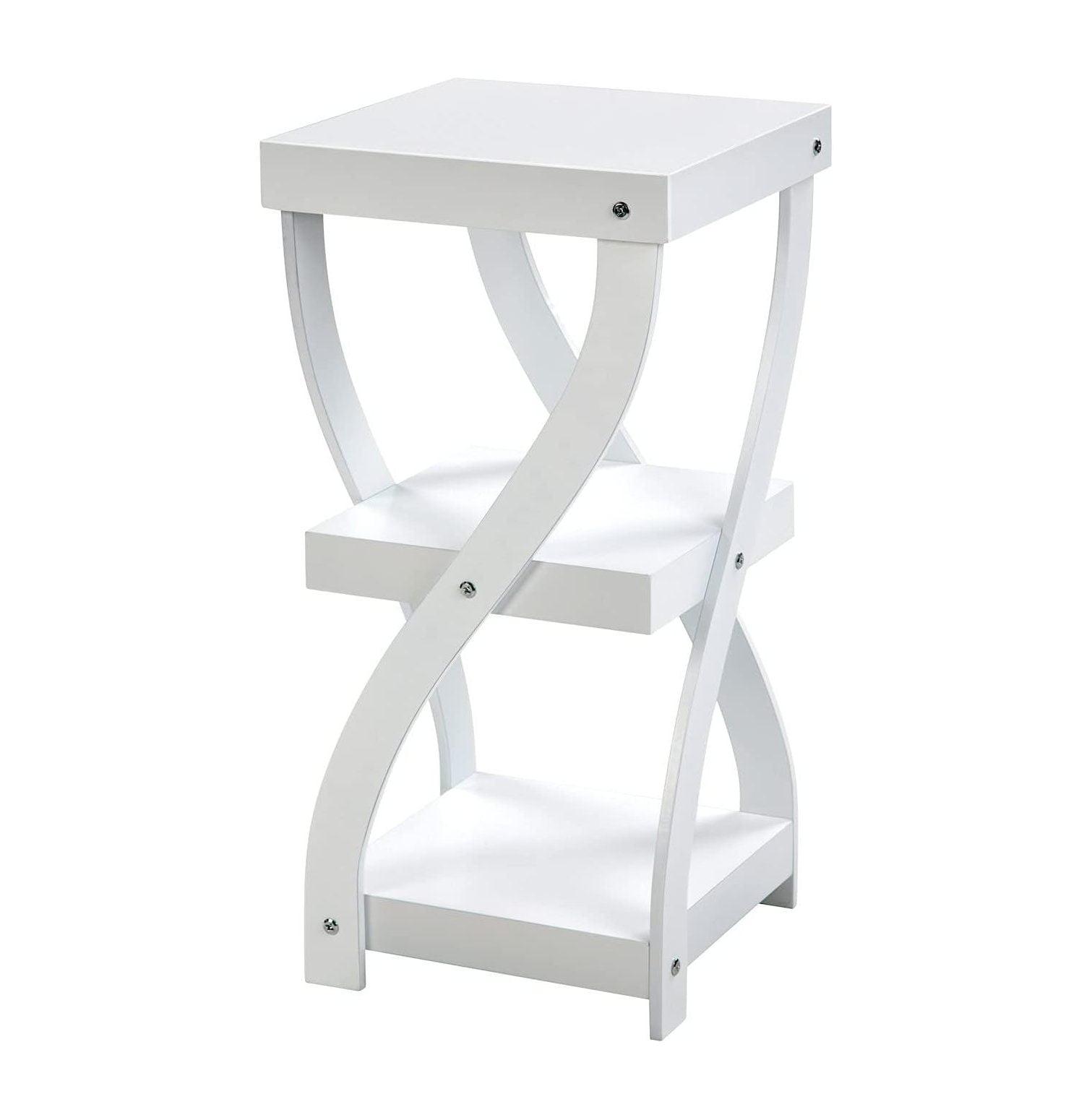 Versatile 3 Tier Wooden White Twisted Design Accent Table