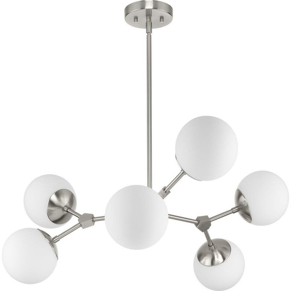 Progress Lighting Haas 6-Light Chandelier, Brushed Nickel, Etched Opal Glass Globes, Design Series