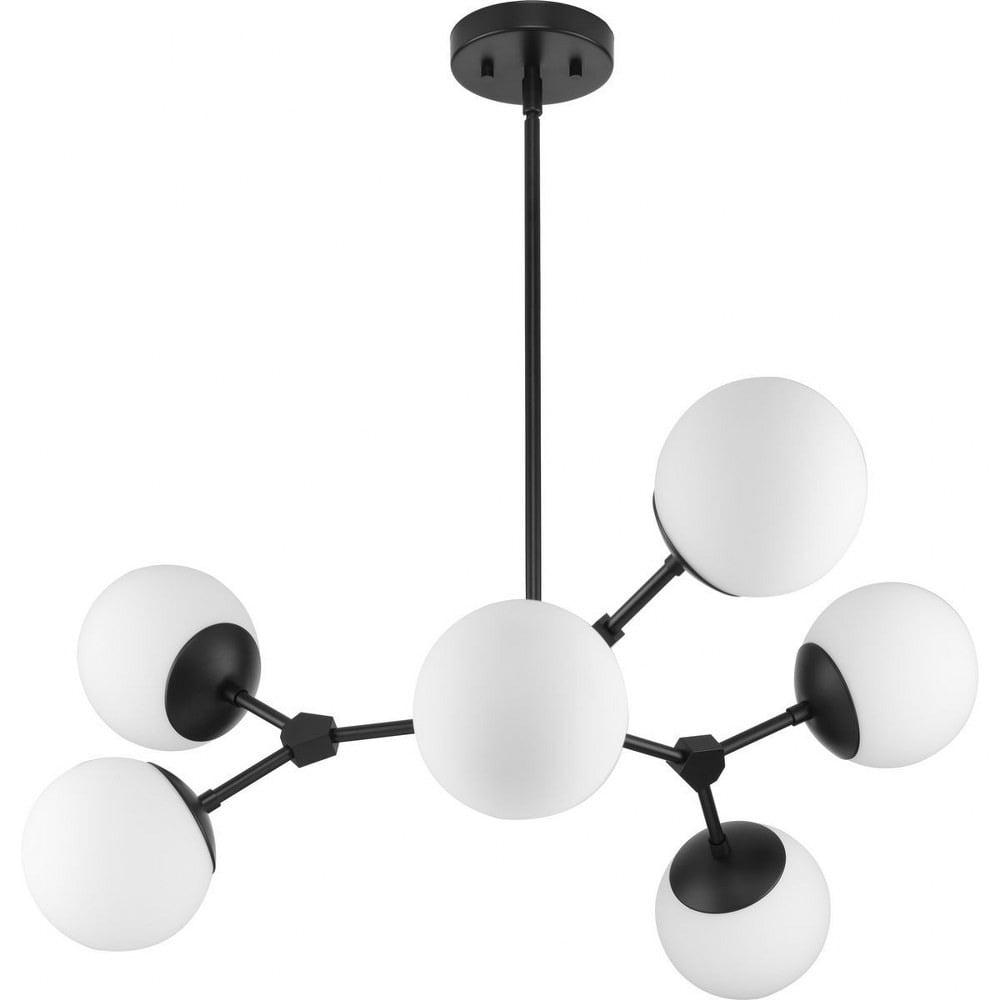 Progress Lighting Haas 6-Light Chandelier, Matte Black, Etched Opal Glass Globes, Design Series