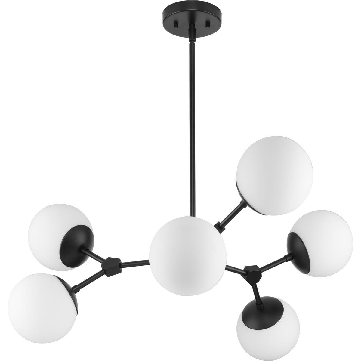 Haas 6-Light Matte Black Mid-Century Modern Chandelier with Etched Opal Glass
