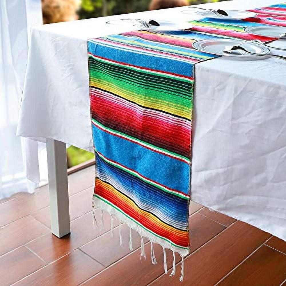 Habbi Mexican Table Runner 4Pack 14 x 110 Inches Large Mexican Theme Party Decoration for Cinco de Mayo Fiesta Party Serape Table Runner Red and Blue