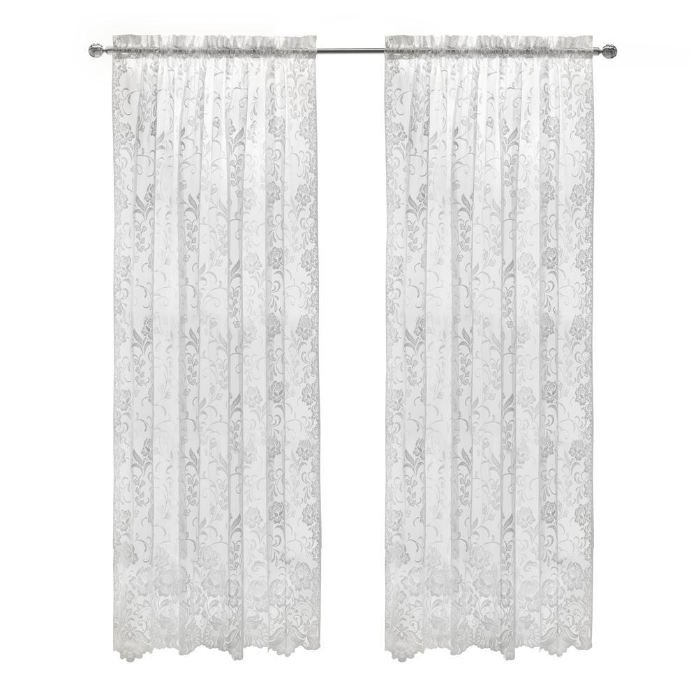 Habitat Limoges Sheer Rod Pocket Timeless and Naturalistic Floral Designs Curtain Panel 55" x 84" White