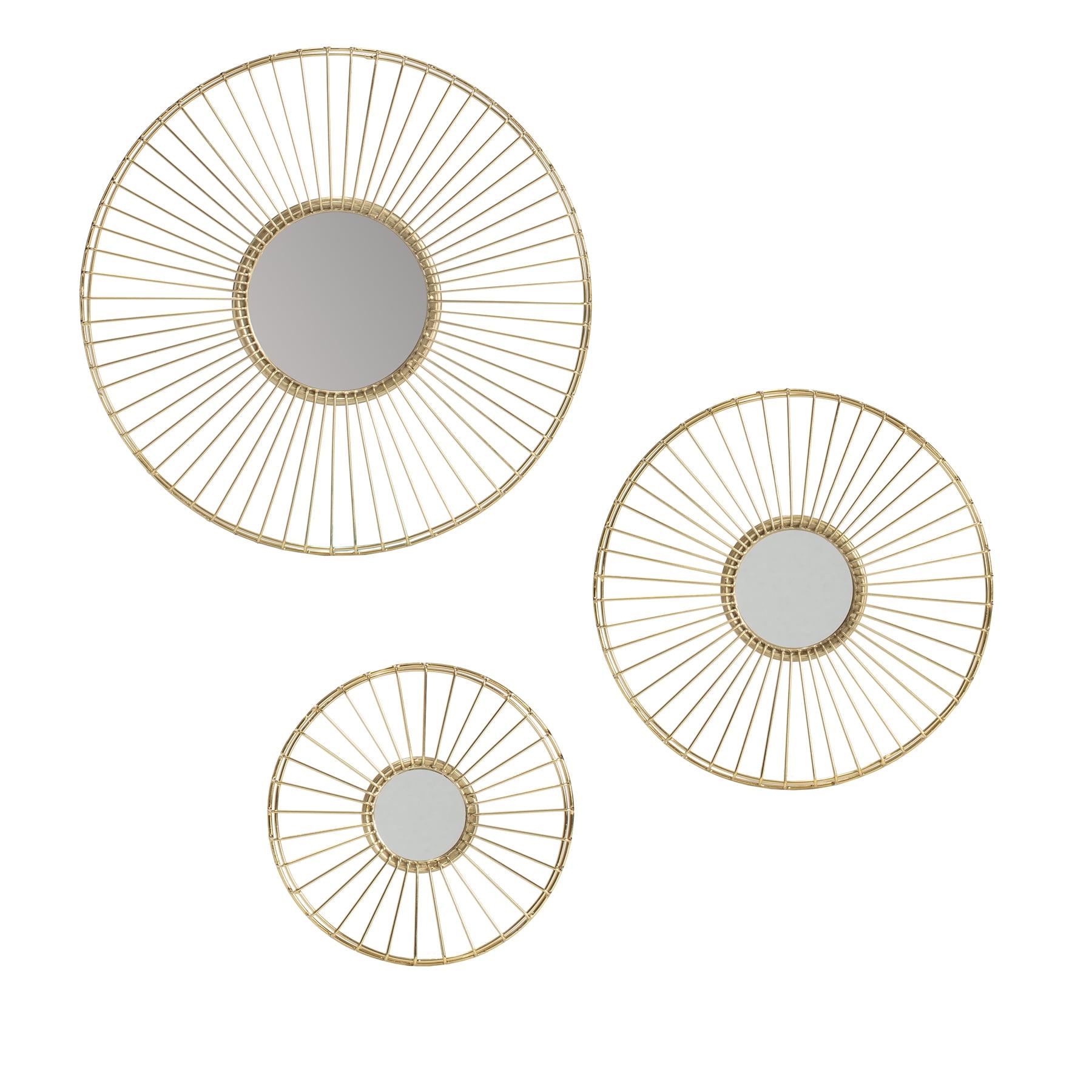 Ariston Gold Sunburst Frameless Round Wall Mirrors Set of 3