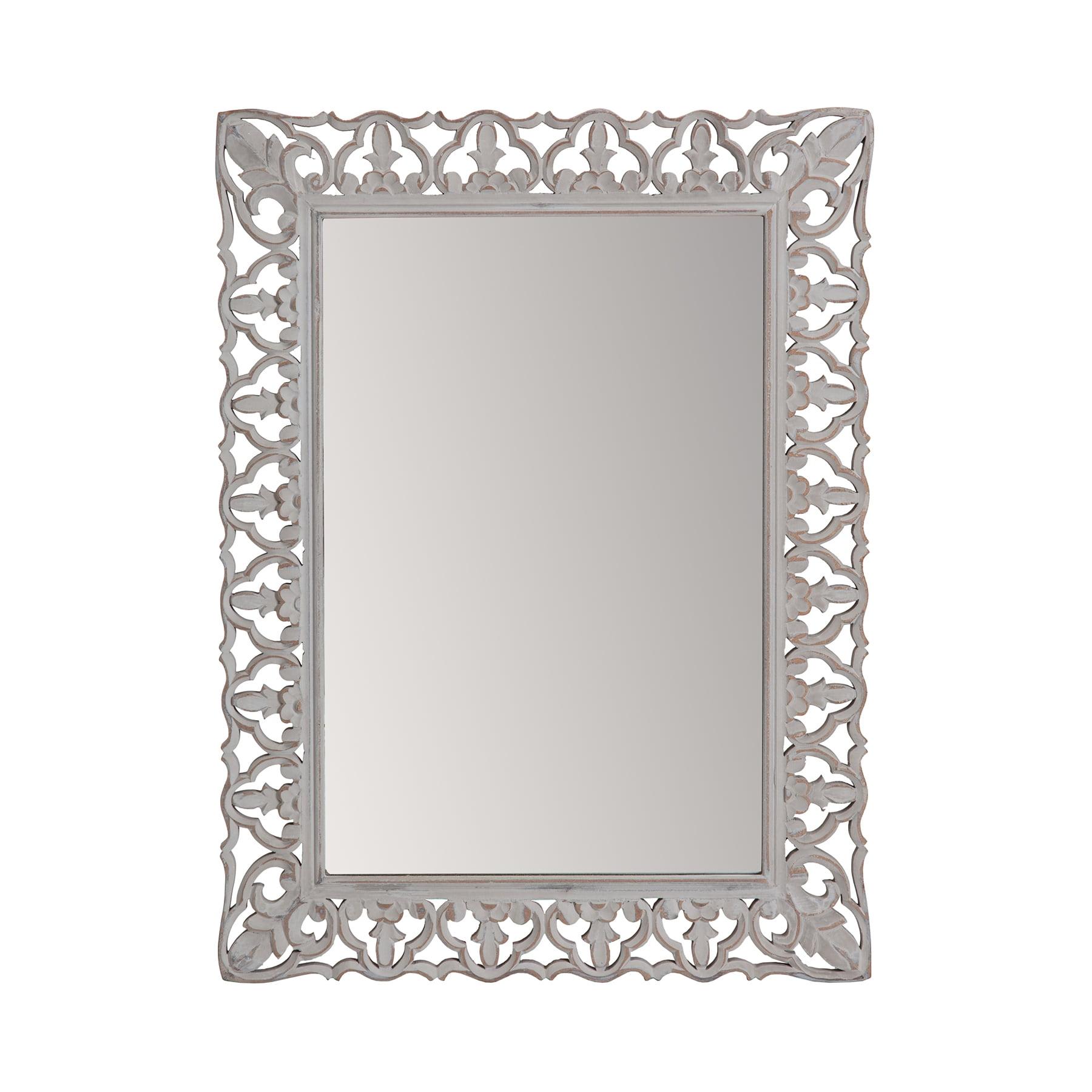 Calie Distressed Grey 25" Ornamental Wood Wall Mirror