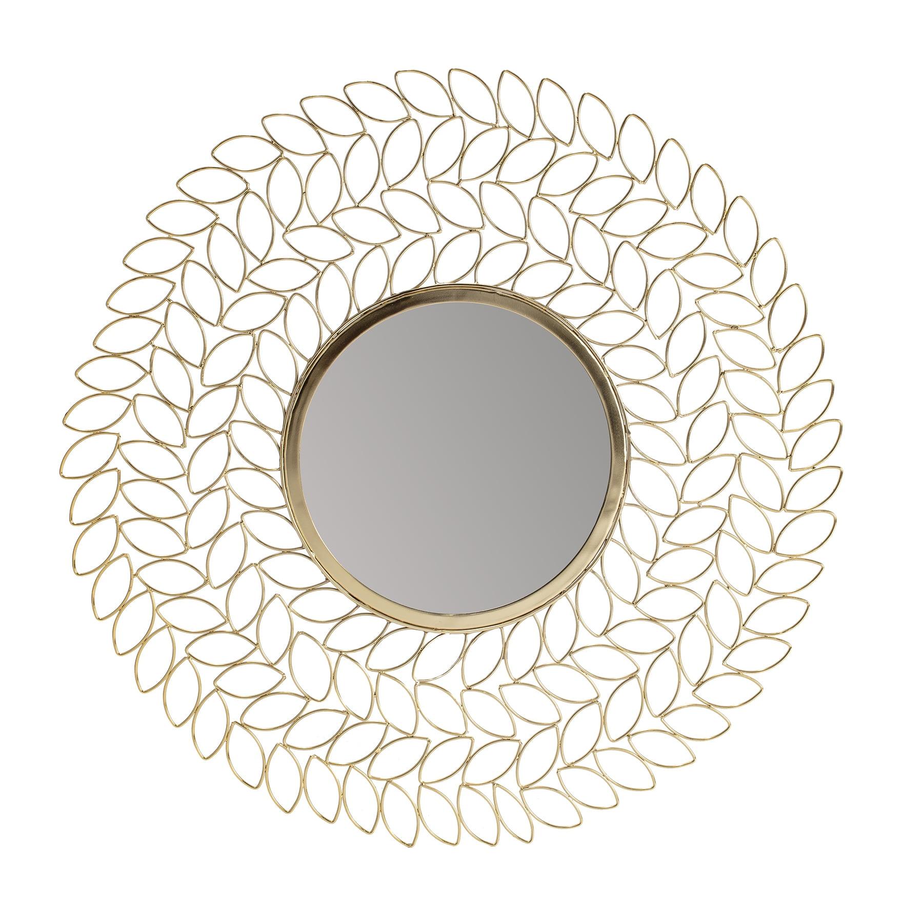 Gold Leaf Round Metal Framed Wall Mirror, 28"