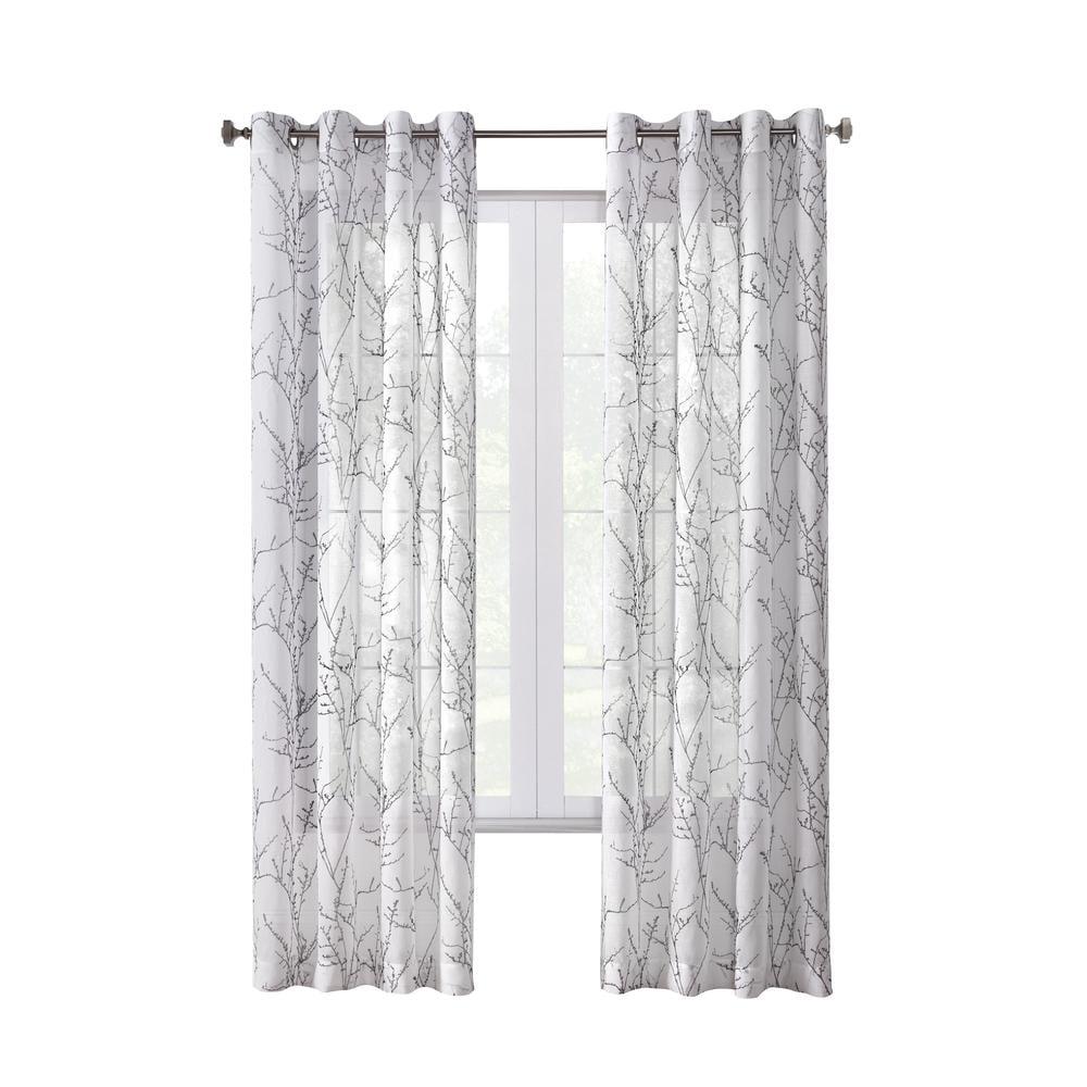 Habitat Liberty Whimsical Branch Motif Light Filtering Grommet Curtain Panel for Livingroom 52" x 108" White