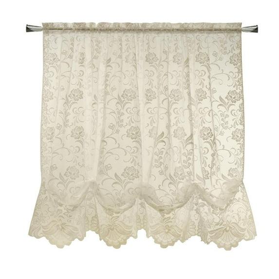 Habitat Limoges Sheer Rod Pocket Timeless Romantic Floral Lace Design Balloon Curtain 55" x 63" Ivory