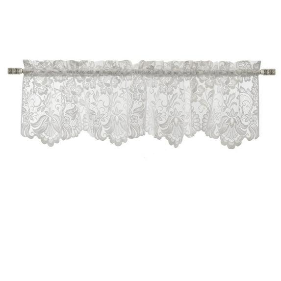 Habitat Limoges Sheer Rod Pocket Flat Valance Floral Lace Design Delicate Scalloped Bottom Hem 55" x 15" White