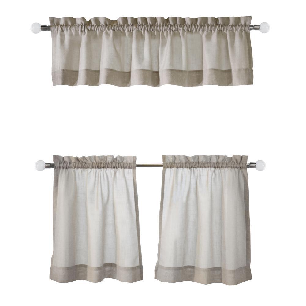 Habitat Wickham Sheer Rod Pocket 3 pc Curtain Tiers and Valance Set 52 x 24 in Sand