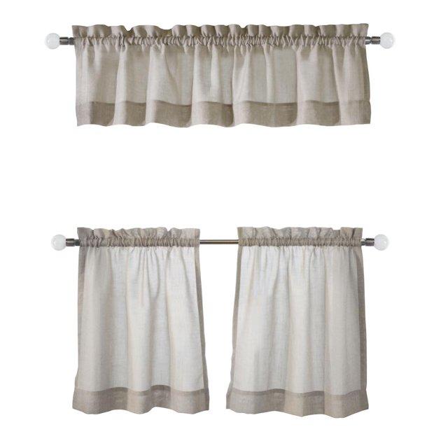 Habitat Wickham Sheer Rod Pocket 3 pc Curtain Tiers and Valance Set 52 x 24 in Sand