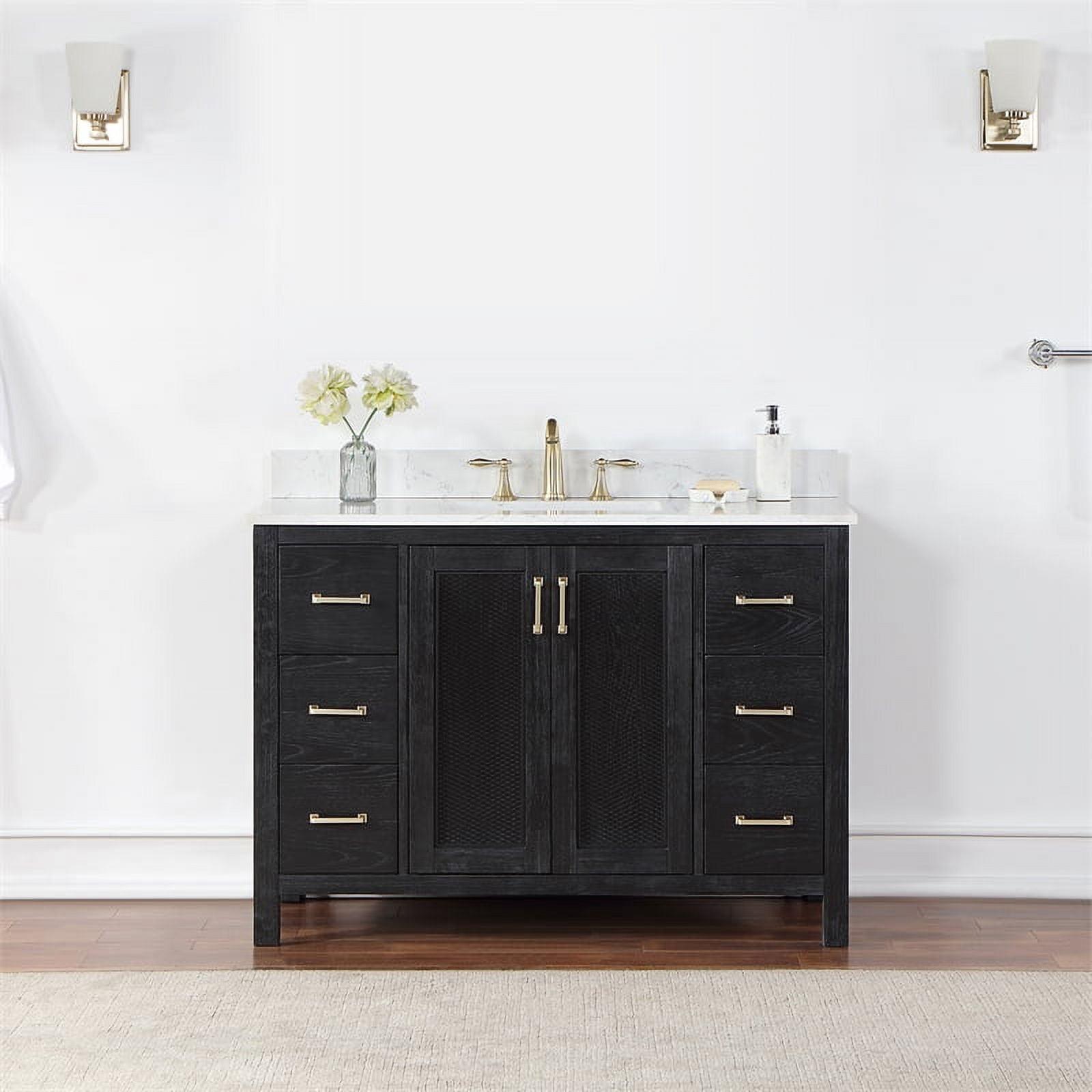 Hadiya 48" Black Oak Vanity with White Stone Countertop