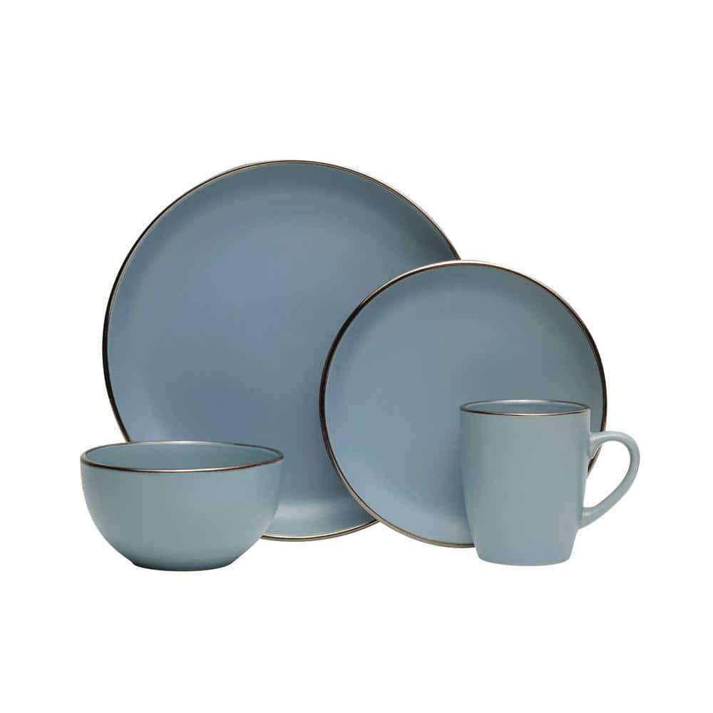 Hadlee Blue 16-Piece Ceramic Dinnerware Set with Metallic Rim