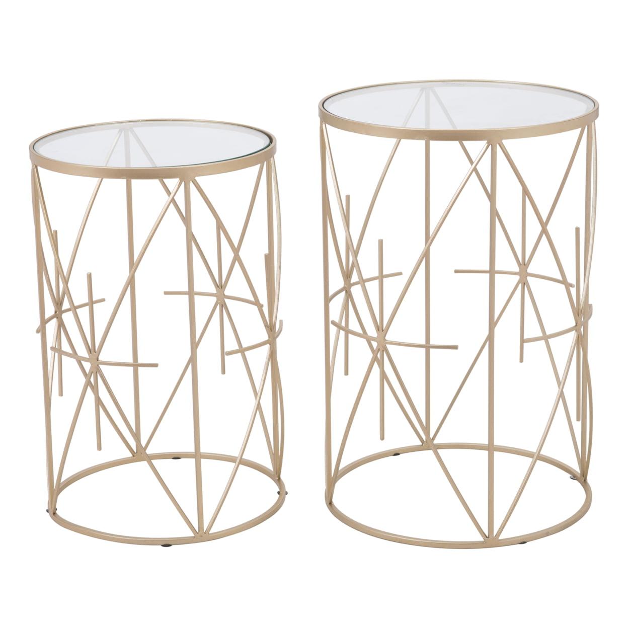 Elegant Gold and Glass Round Side Table Set, 15''