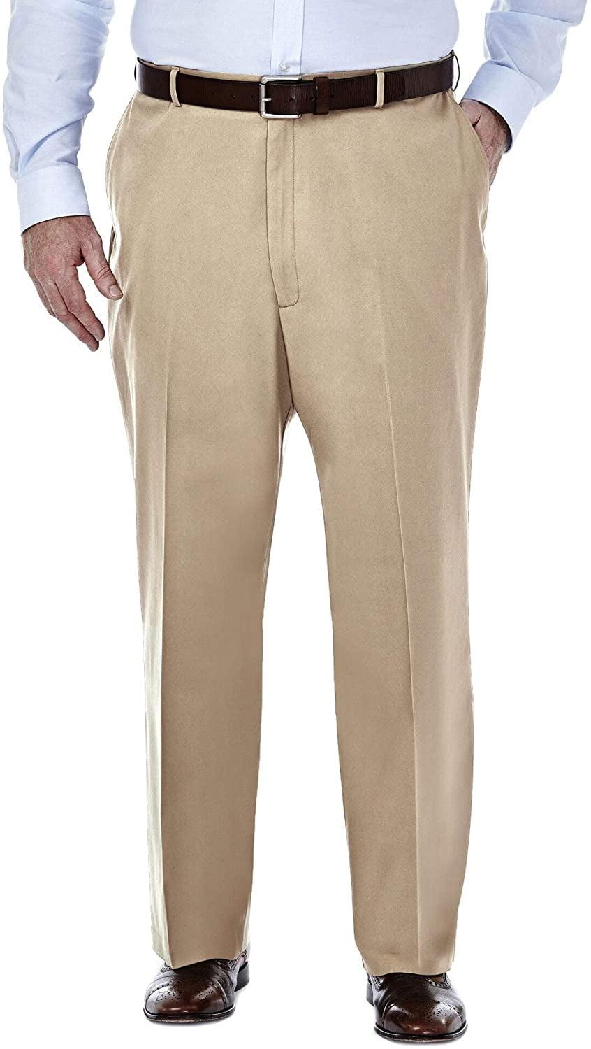 Haggar Mens Big-Tall Premium No Iron Khaki Classic-Fit Expandable-Waist Plain-Front Pant 52W x 30L Khaki