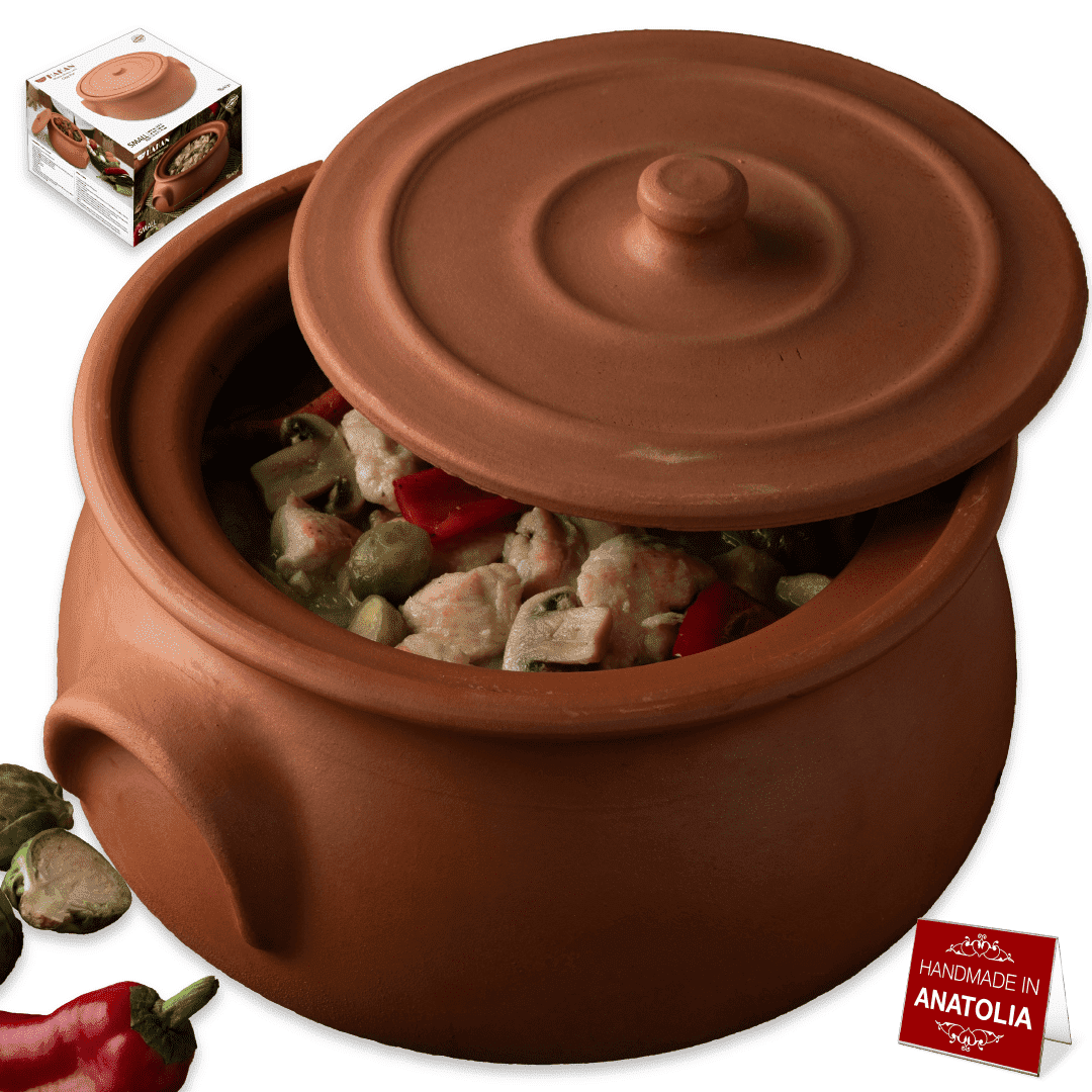 Hakan Hakan Suphan Handmade 7.6-Quart Large Clay Cooking Pot with Lid, Unglazed