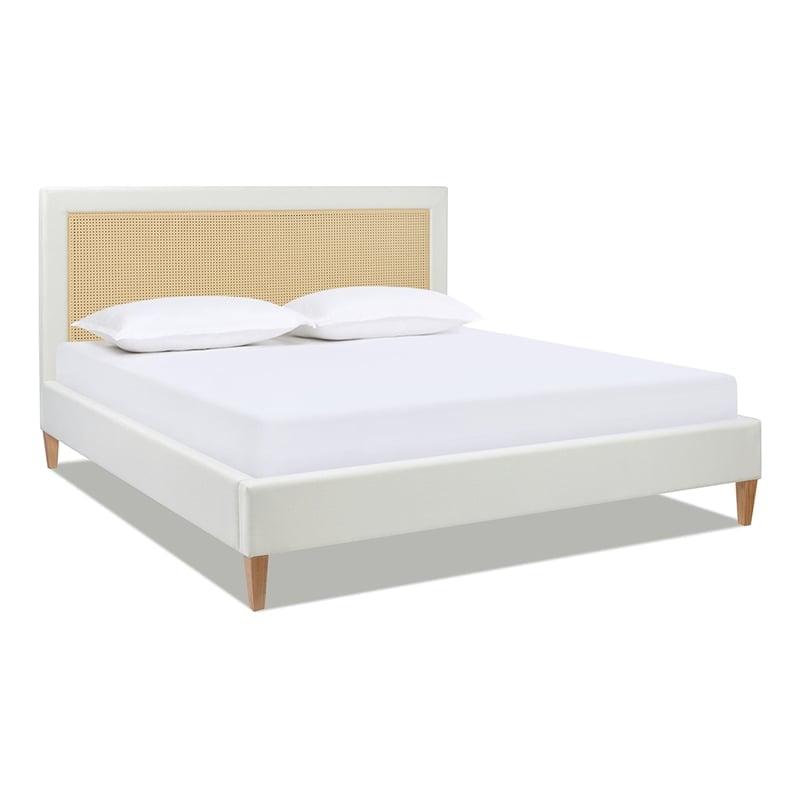 Haley Upholstered Cane-Back Platform Bed Queen Snow White