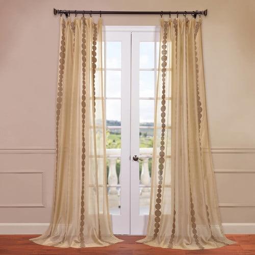 Gold Embroidered Sheer Rod Pocket Curtain Panel