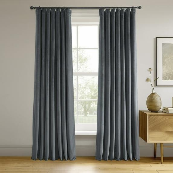 Half Price Drapes Signature Blue Grey Velvet Blackout Curtains For Bedroom(1 Panel), 50WX 96L
