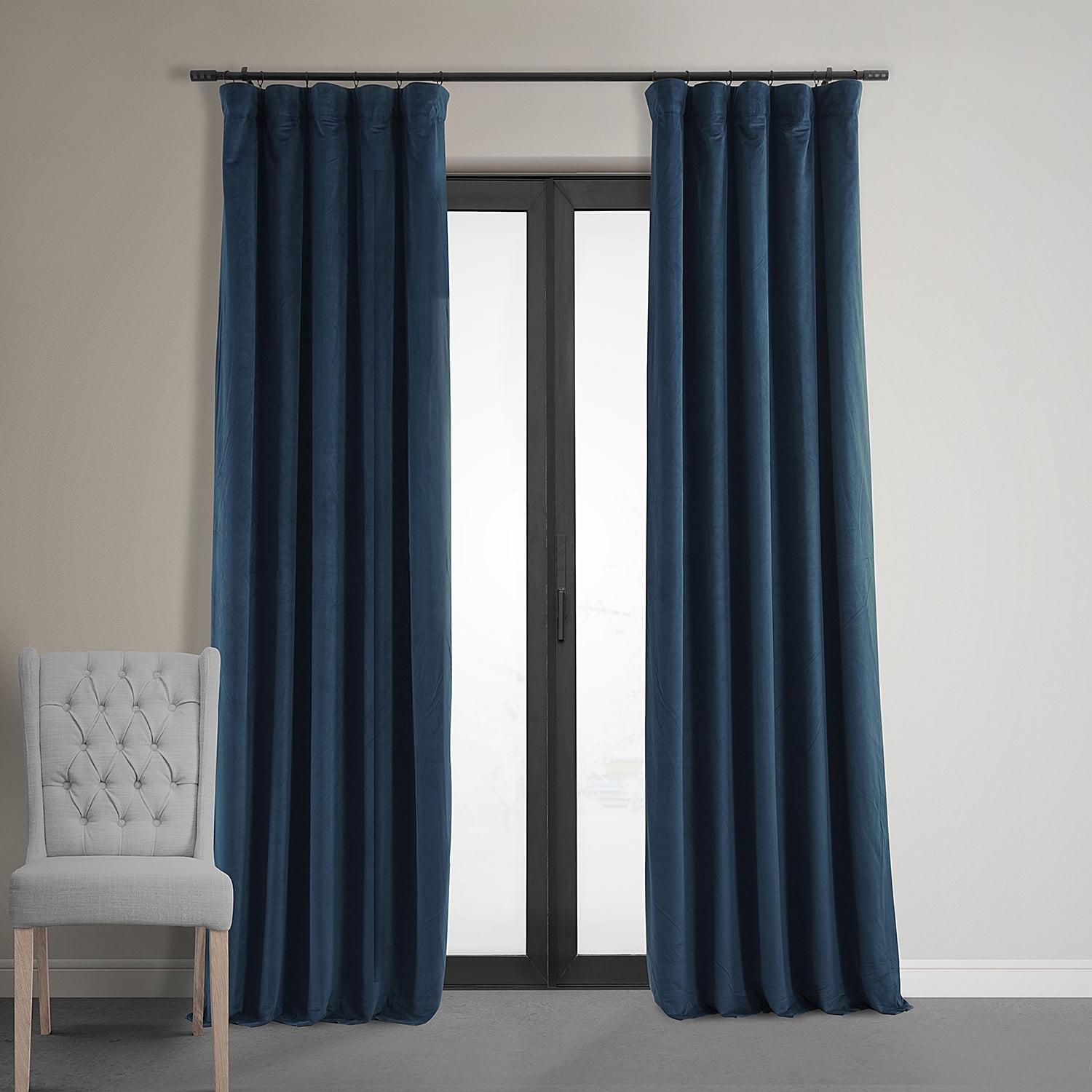 Half Price Drapes Signature Midnight Blue Velvet Blackout Curtains For Bedrooms (1 Panel), 50WX 84L
