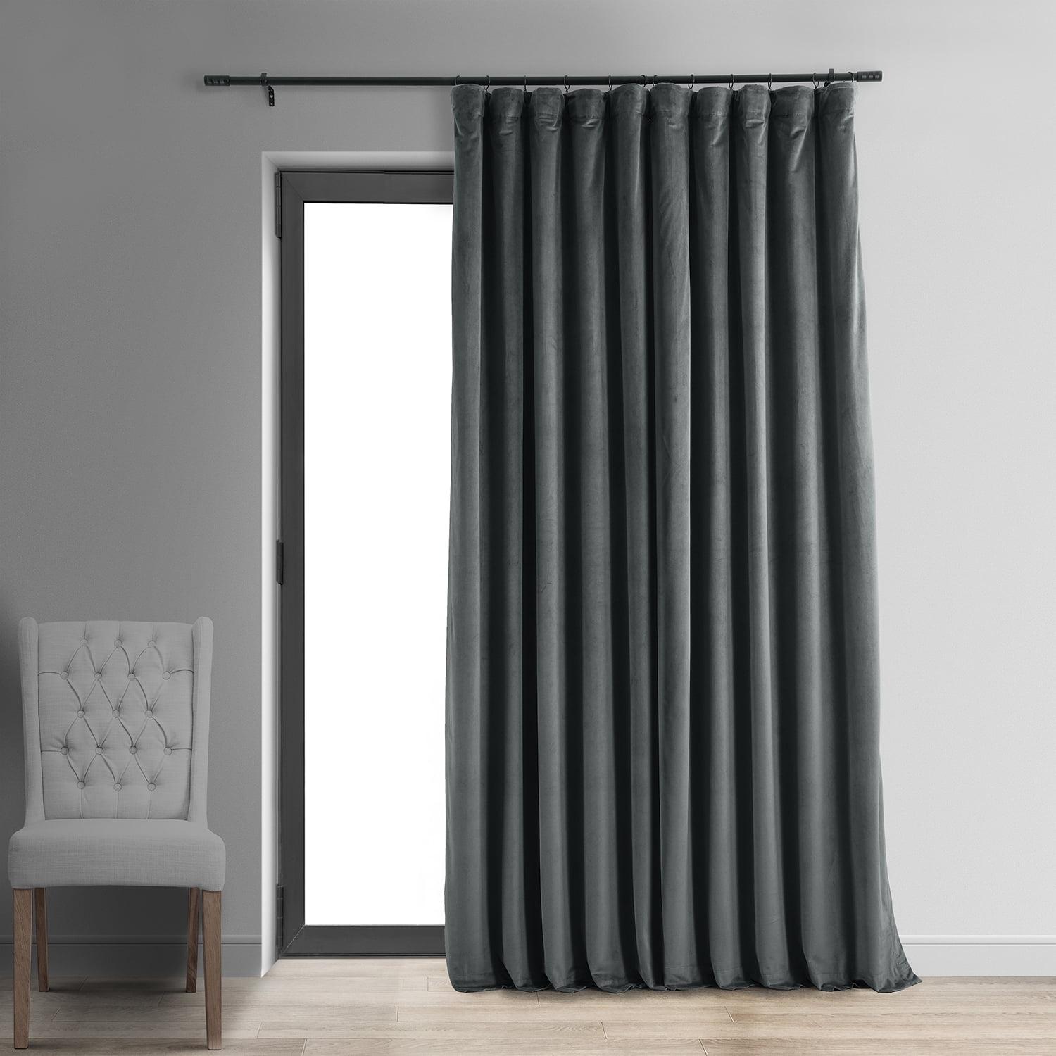 Half Price Drapes Signature Natural Grey Extra Wide Velvet Blackout Curtains (1 Panel),100W X 96L