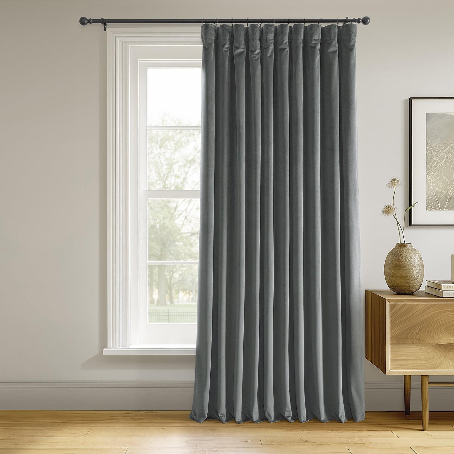 Half Price Drapes Signature Natural Grey Extra Wide Velvet Blackout Curtains (1 Panel),100W X 96L