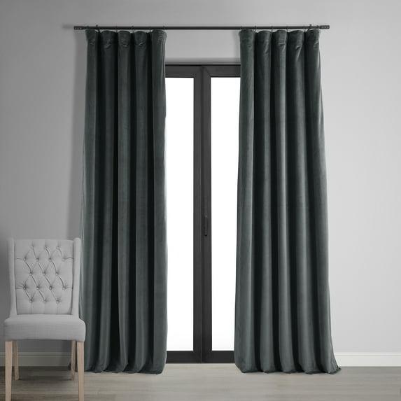 Half Price Drapes Signature Blue Grey Velvet Blackout Curtains For Bedroom(1 Panel), 50WX 96L