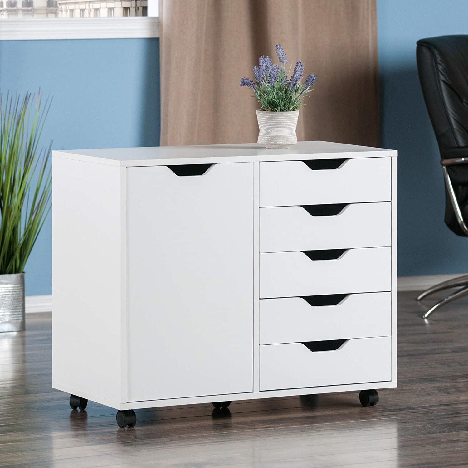 Winsome White 5-Drawer Office Cabinet with Adjustable Side Shelf