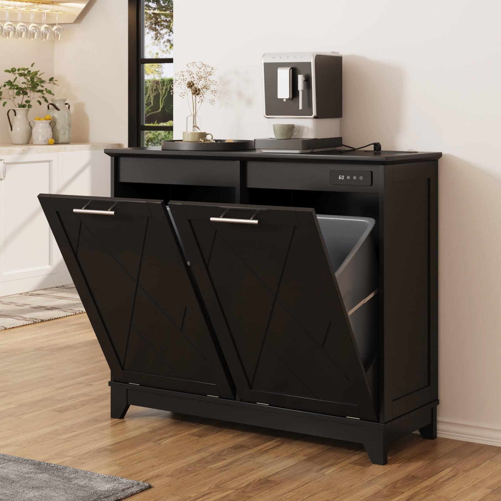 Black Double Tilt-Out Trash Cabinet with Deodorizing Function