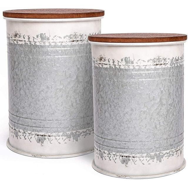 Hallops Farmhouse Accent Side Table - Set of 2 (Distressed White) | Accent Table, Living Room End Tables, End Table with Storage, Drink Table, Farmhouse End Table