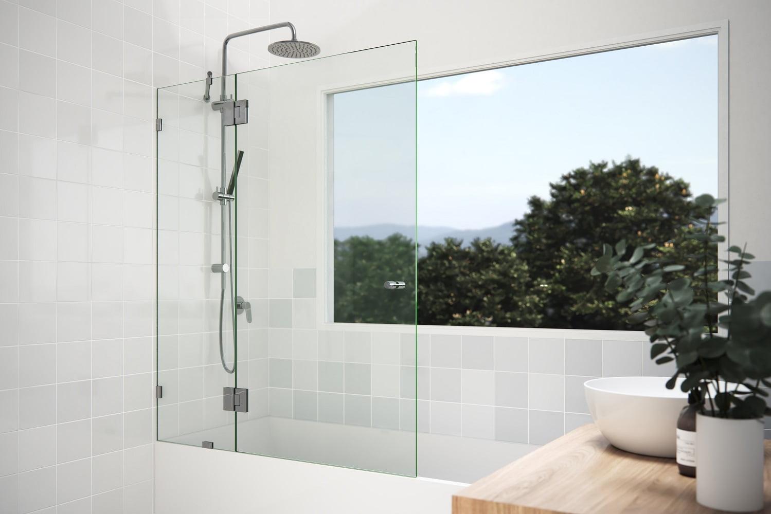 Halo 48.5 in. x 58 in. Fully Frameless Glass Hinge Bathtub Door