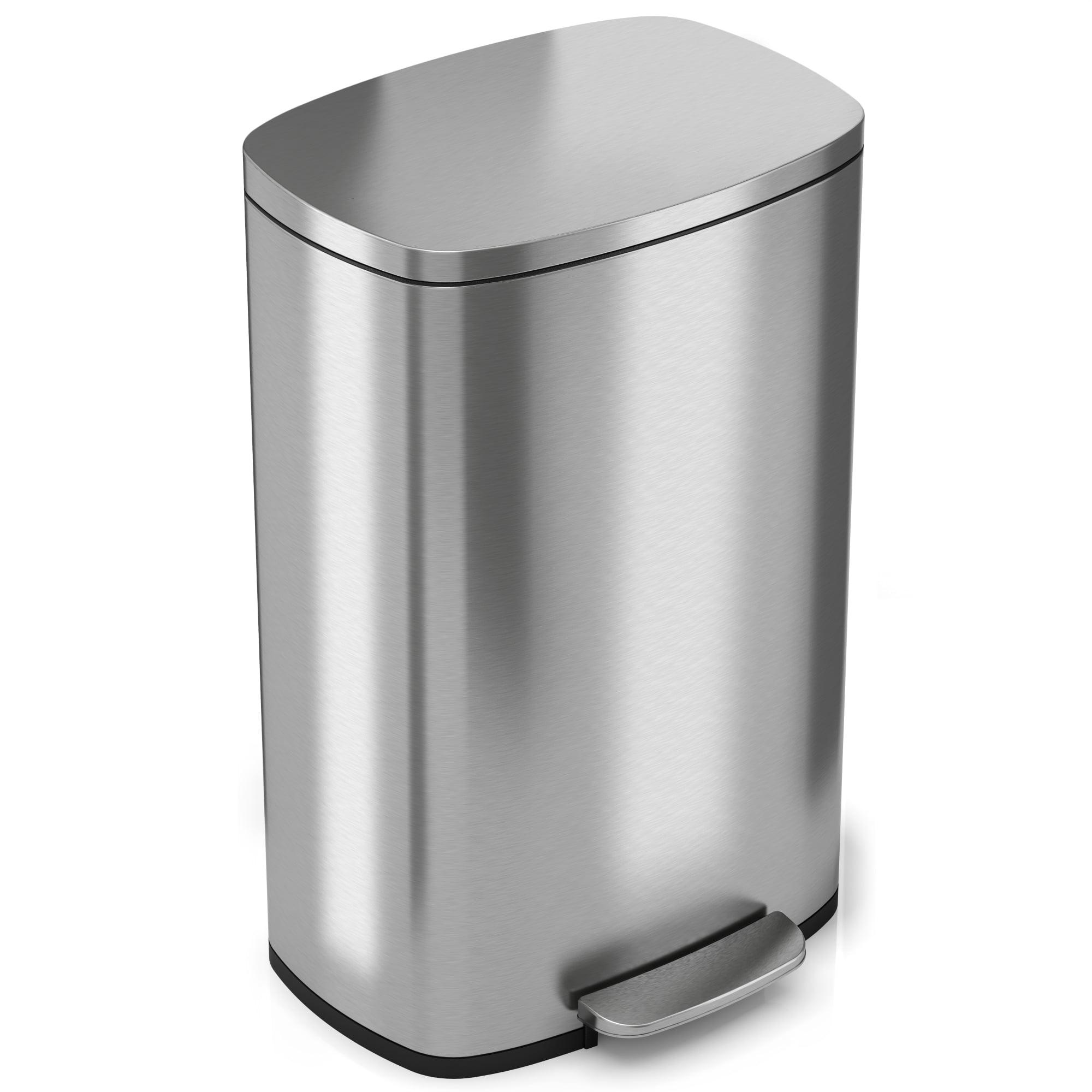 halo quality 13gal Premium SoftStep Stainless Steel Step Trash Can: Kitchen, Nonslip Base, Removable Inner Bucket, Silver